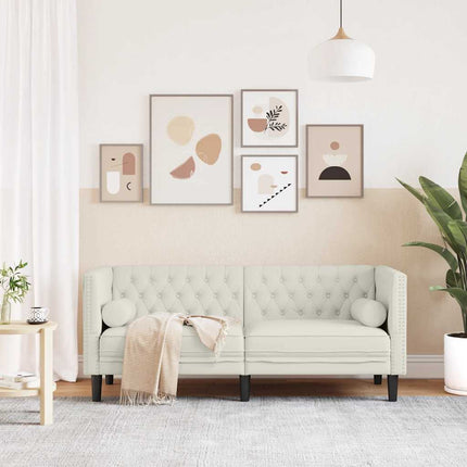 2-personers Chesterfield-sofa m. bolsterpuder fløjl cremefarvet