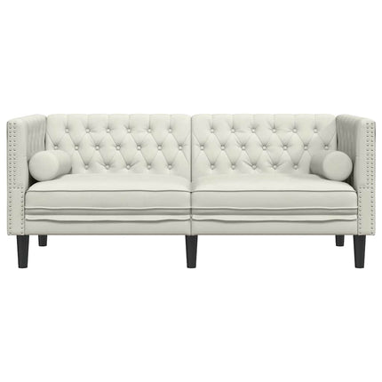 2-personers Chesterfield-sofa m. bolsterpuder fløjl cremefarvet
