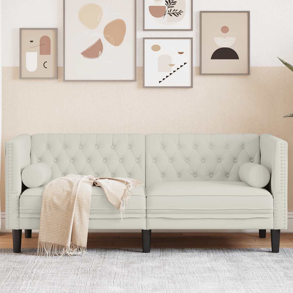 2-personers Chesterfield-sofa m. bolsterpuder fljl cremefarvet