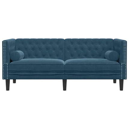 2-personers Chesterfield-sofa med bolsterpuder fløjl blå