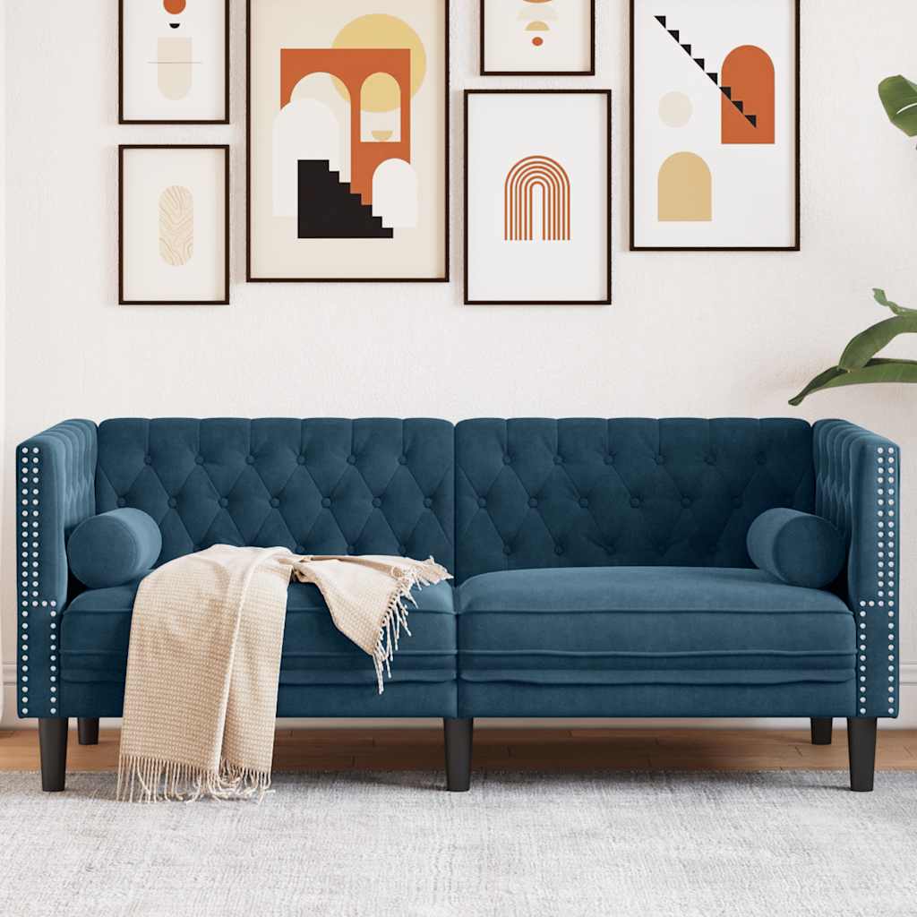 2-personers Chesterfield-sofa med bolsterpuder fljl bl