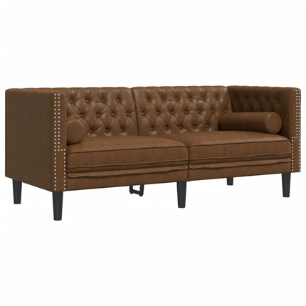 2-personers Chesterfield-sofa m. puder imiteret ruskind brun