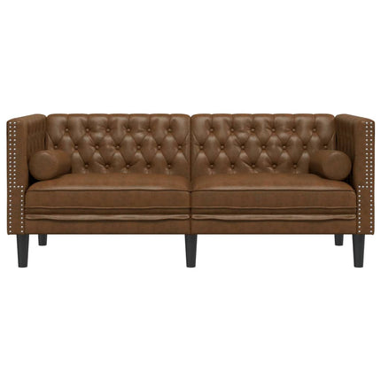 2-personers Chesterfield-sofa m. puder imiteret ruskind brun