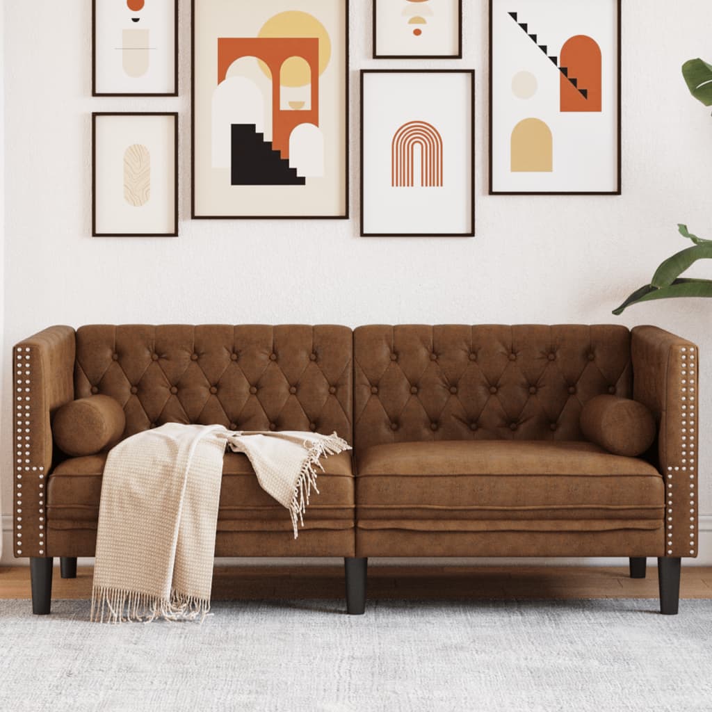2-Personers Chesterfield-Sofa Med Bolsterpuder Fløjl - Brun / 2-sædet
