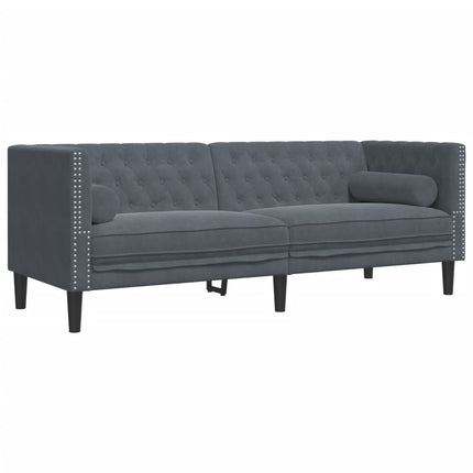 3-personers Chesterfield-sofa med bolsterpuder fløjl mørkegrå