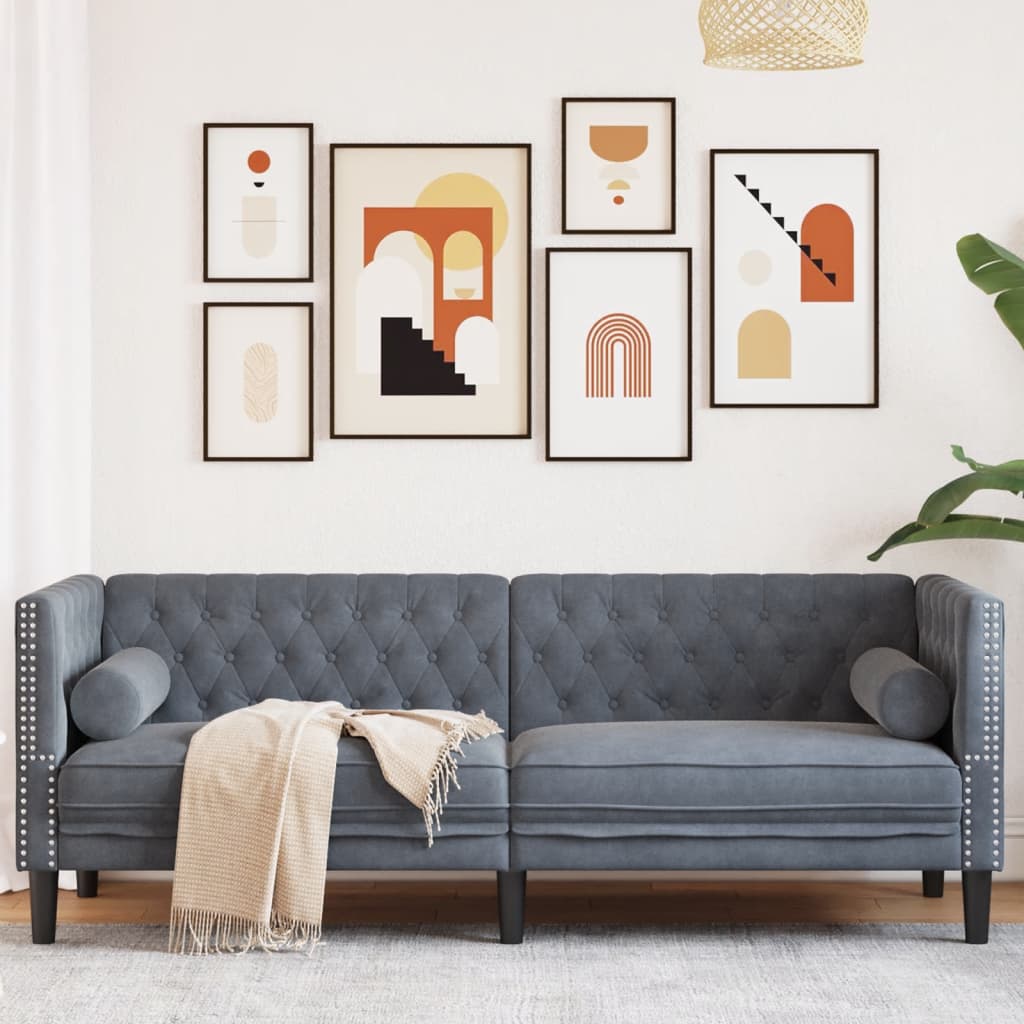 3-personers Chesterfield-sofa med bolsterpuder fljl mrkegr