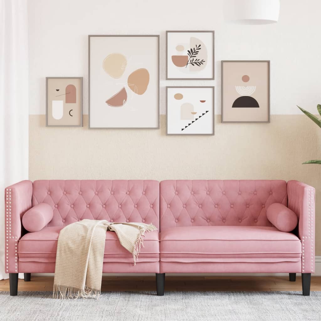3-personers Chesterfield-sofa med bolsterpuder fljl pink