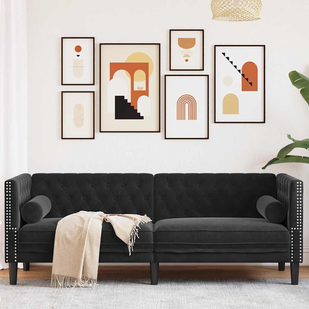 3-personers Chesterfield-sofa med bolsterpuder fljl sort
