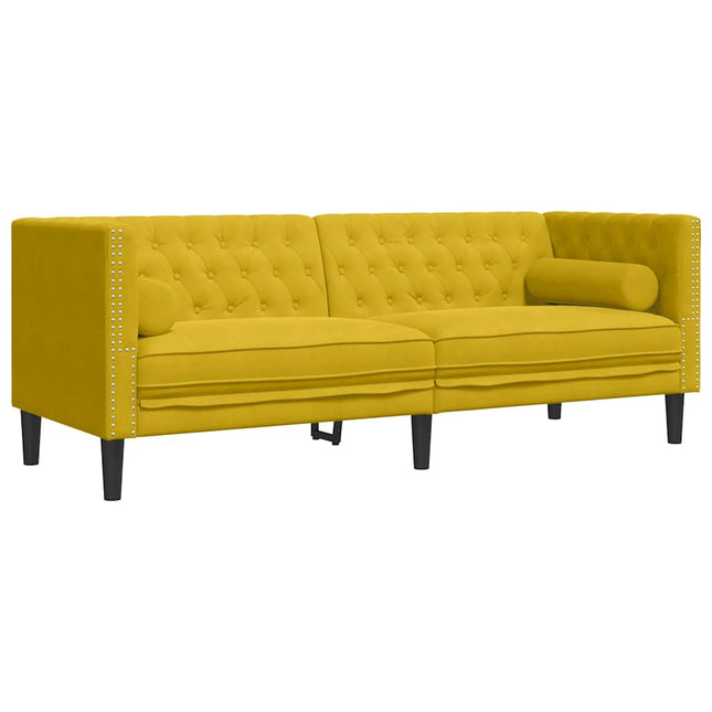 3-personers Chesterfield-sofa med bolsterpuder fløjl gul