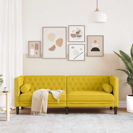 3-personers Chesterfield-sofa med bolsterpuder fløjl gul