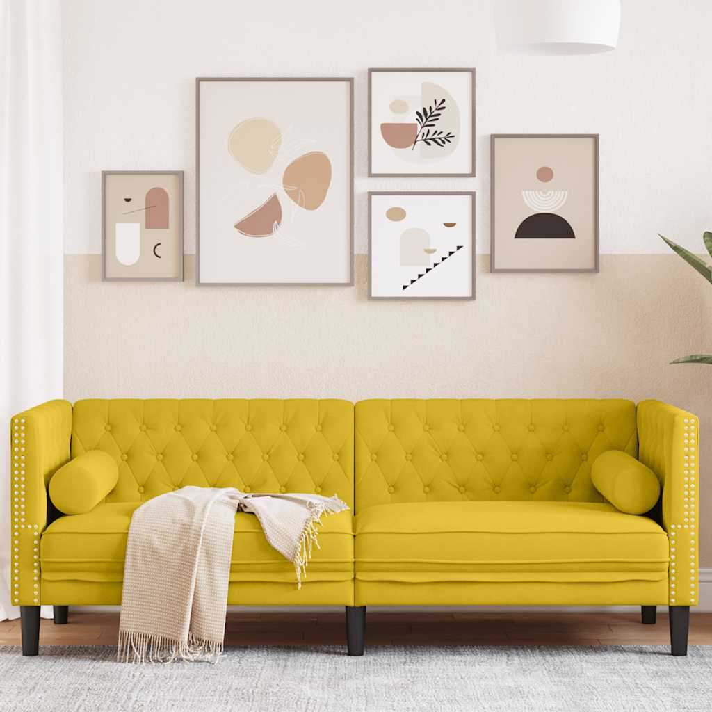 3-personers Chesterfield-sofa med bolsterpuder fljl gul