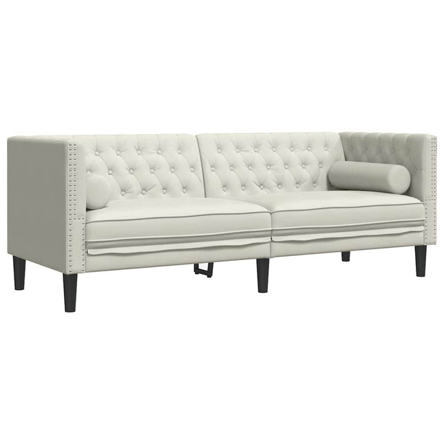3-personers Chesterfield-sofa m. bolsterpuder fløjl cremefarvet