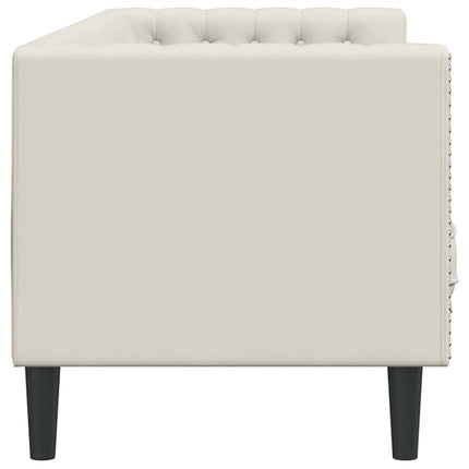 3-personers Chesterfield-sofa m. bolsterpuder fløjl cremefarvet