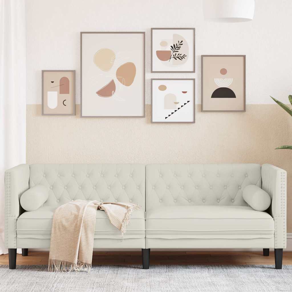 3-personers Chesterfield-sofa m. bolsterpuder fljl cremefarvet