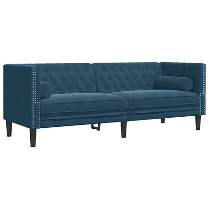 3-personers Chesterfield-sofa med bolsterpuder fløjl blå