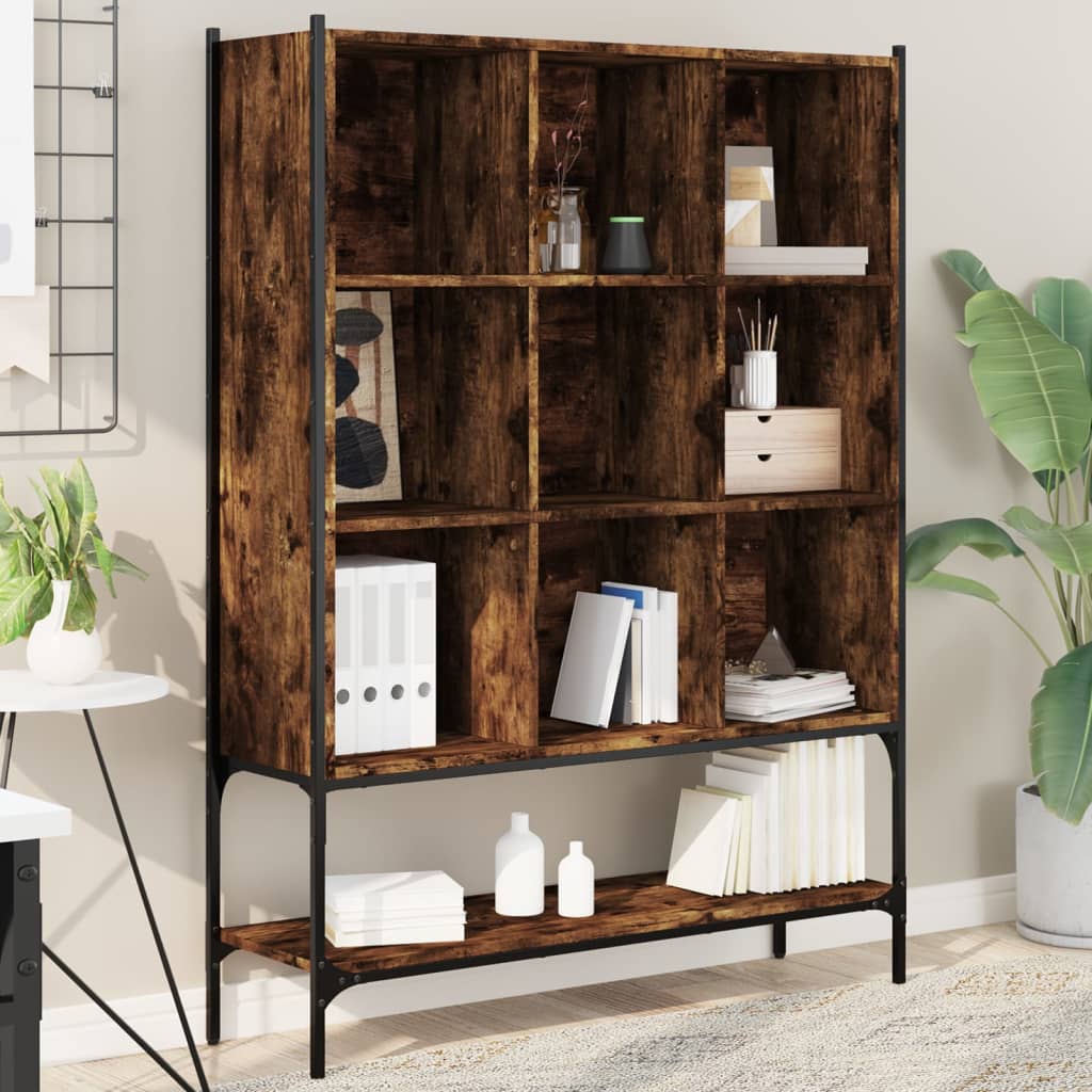 Bogreol 102×30×141,5 cm - konstrueret træ i røget egetræsfarve