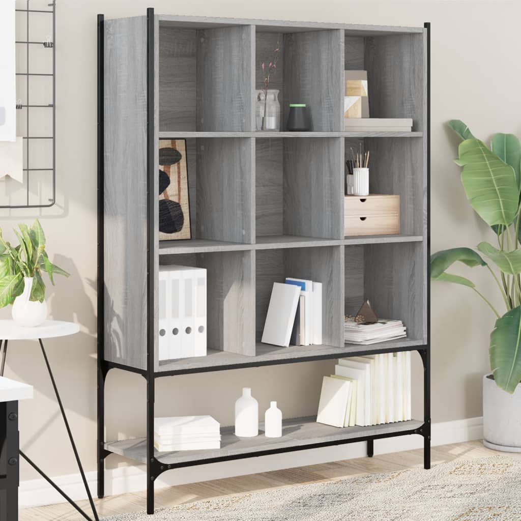 Bogreol 102×30×141,5 cm - grå sonoma-eg, konstrueret træ og stål