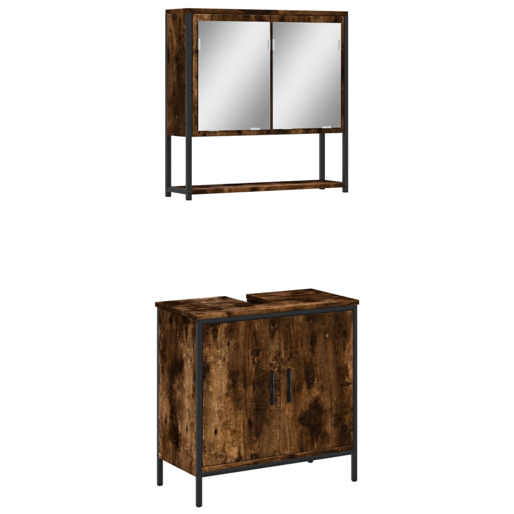 møbelsæt til badeværelse 2 dele konstrueret træ røget eg