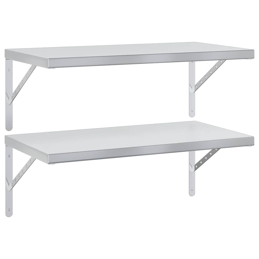 væghylder 2 stk. 75x40 cm rustfrit stål sølvfarvet