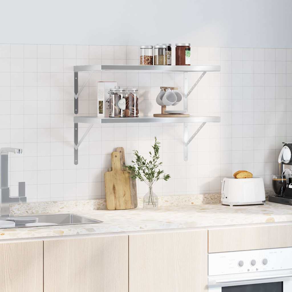 væghylder 2 stk. 75x40 cm rustfrit stål sølvfarvet