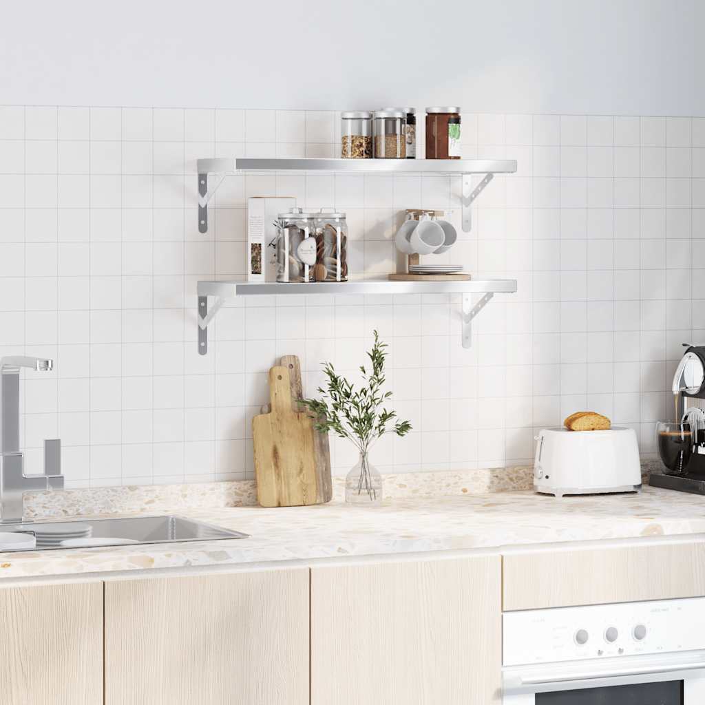 væghylder 2 stk. 75x23,5 cm rustfrit stål sølvfarvet