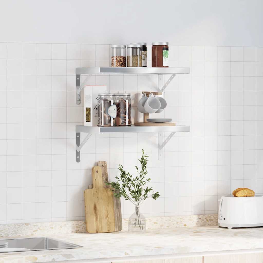 væghylder 2 stk. 50x30 cm rustfrit stål sølvfarvet