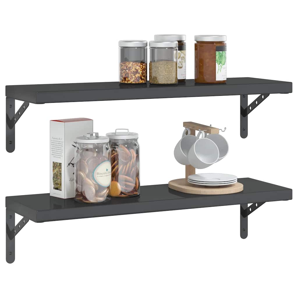 væghylder 2 stk. 75x23,5 cm rustfrit stål sort