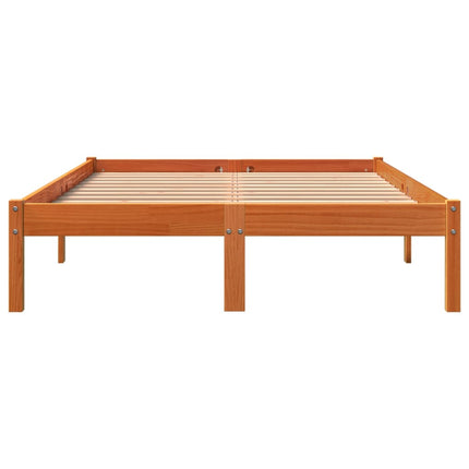 sengeramme uden madras 135x190 cm massivt fyrretræ brun