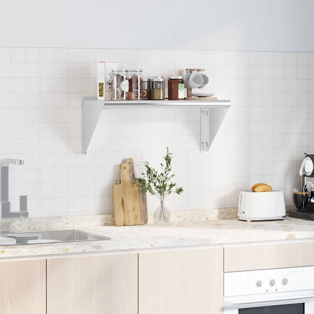 væghylde 75x30x31 cm rustfrit stål sølvfarvet