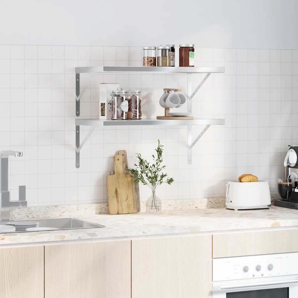 væghylder 2 stk. 75x40x3 cm rustfrit stål sølvfarvet