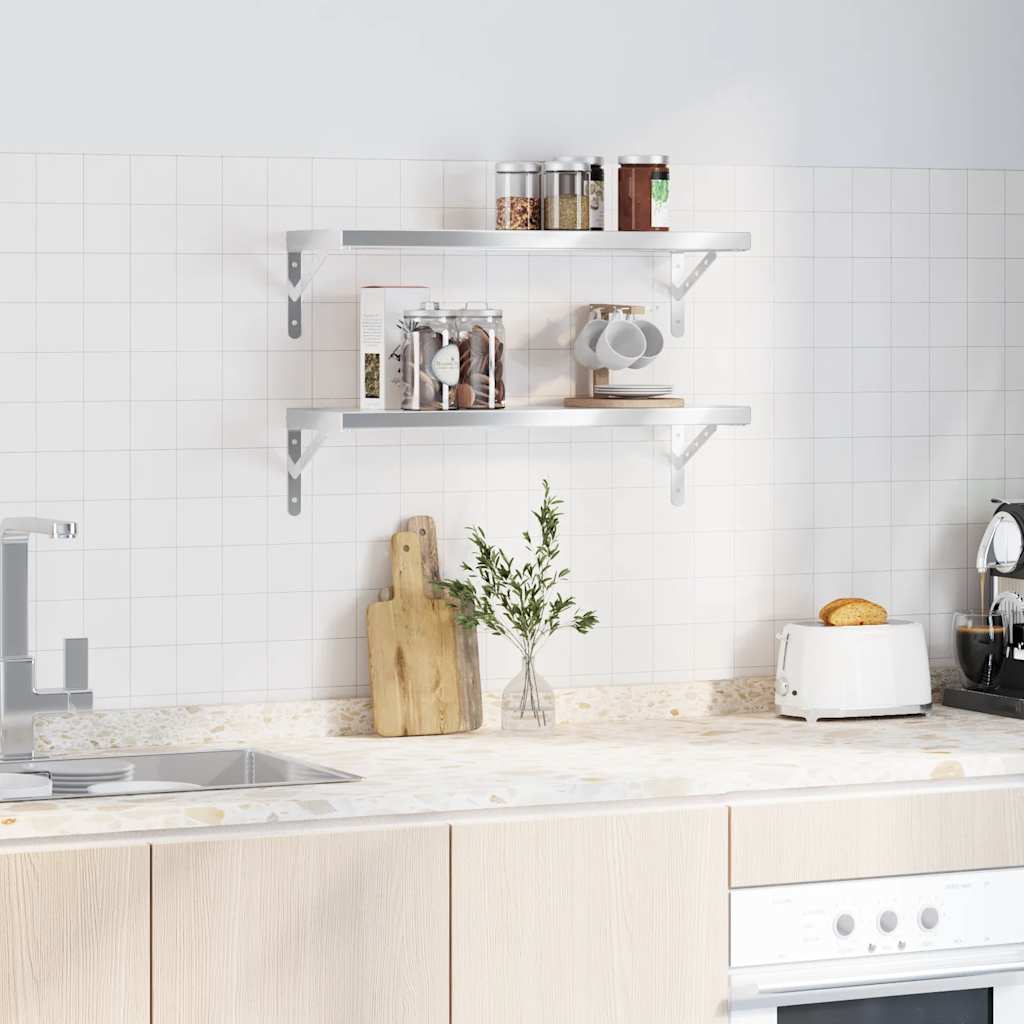 væghylder 2 stk. 75x23,5x3 cm rustfrit stål sølvfarvet