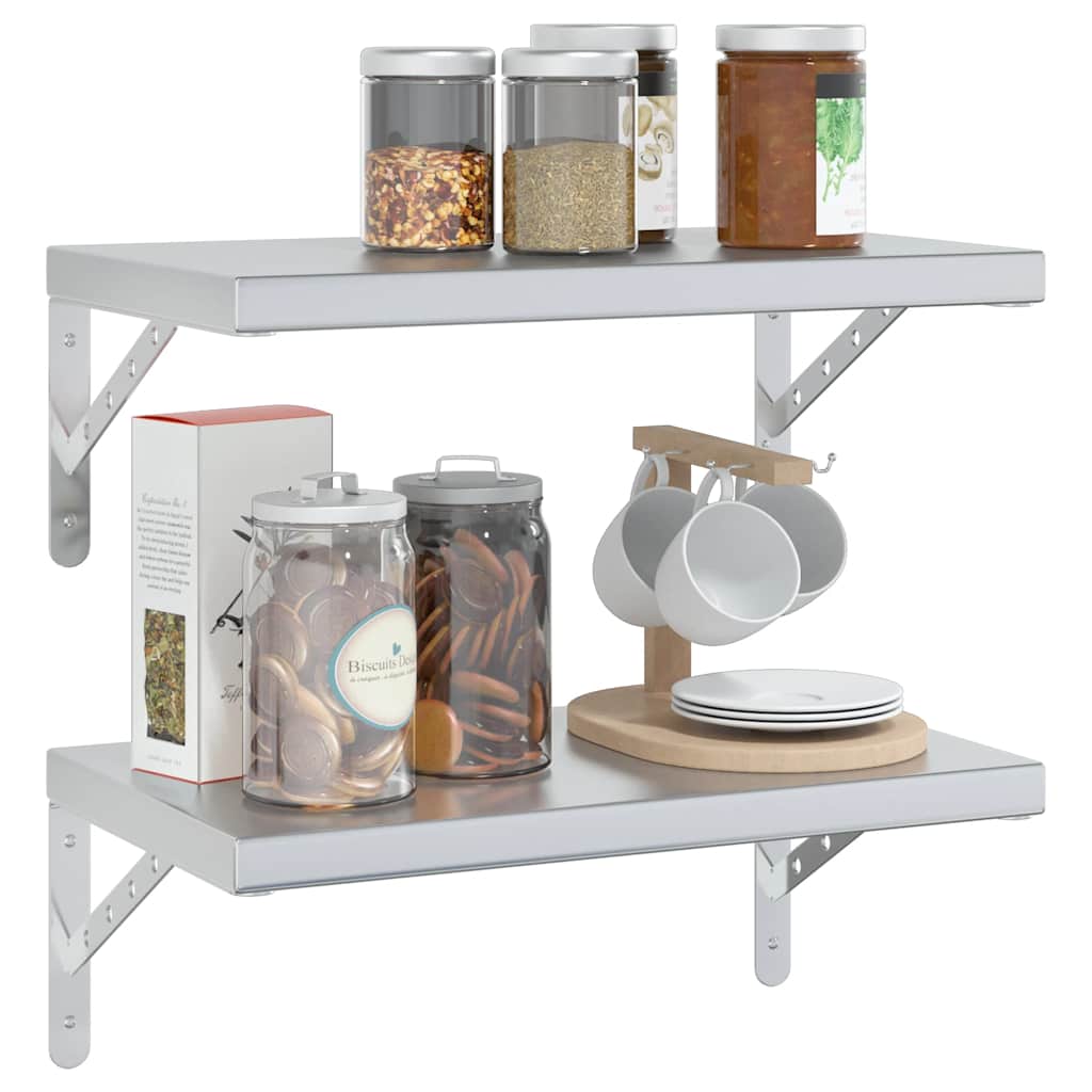 væghylder 2 stk. 50x30x3 cm rustfrit stål sølvfarvet