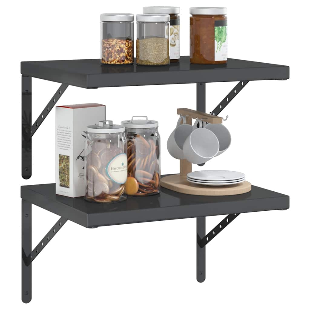 væghylder 2 stk. 50x40x3 cm rustfrit stål sort