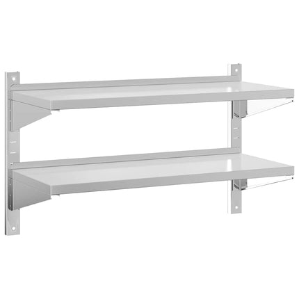 væghylde 100x40x60 cm 2 niveauer rustfrit stål sølvfarvet