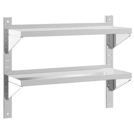 væghylde 75x23,5x60 cm 2 niveauer rustfrit stål sølvfarvet