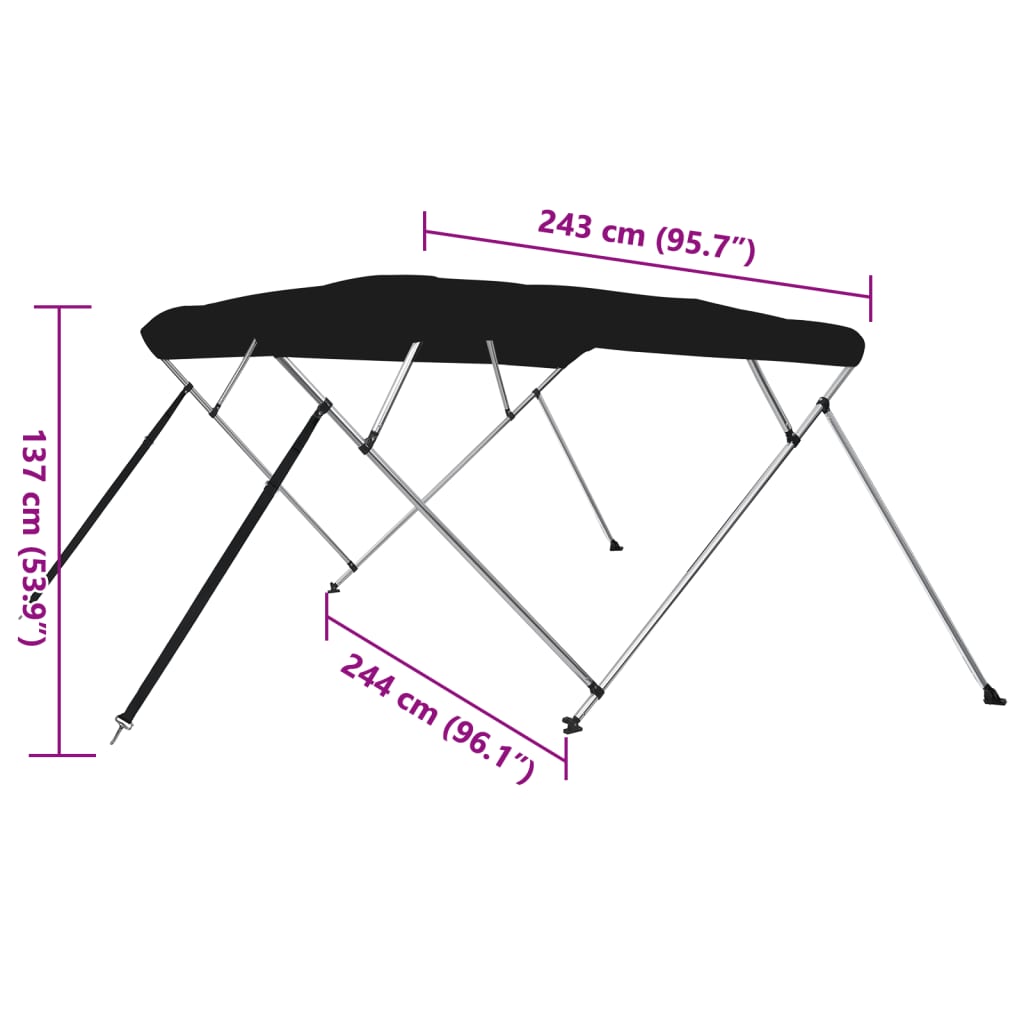 biminitop med 4 buer 243x244x137 cm sort