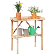 plantebord med hylde 78x38x82,5 cm massivt grantræ