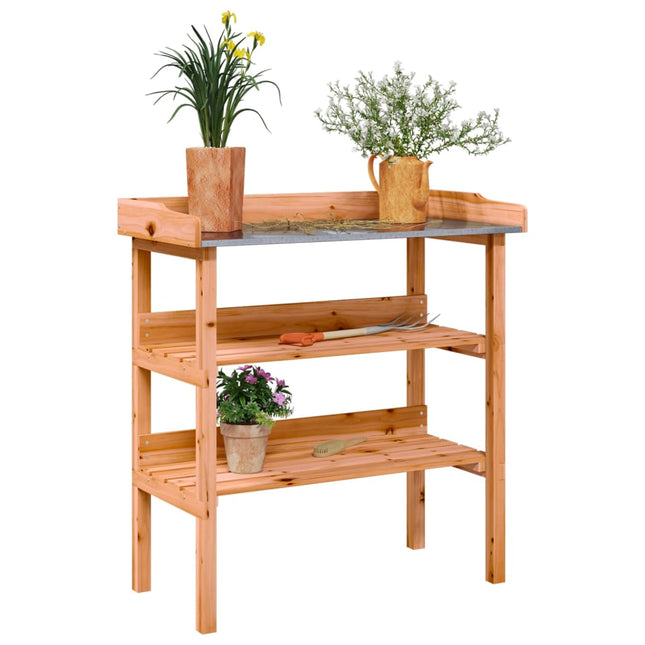 plantebord med hylder 78x38x82,5 cm massivt grantræ brun