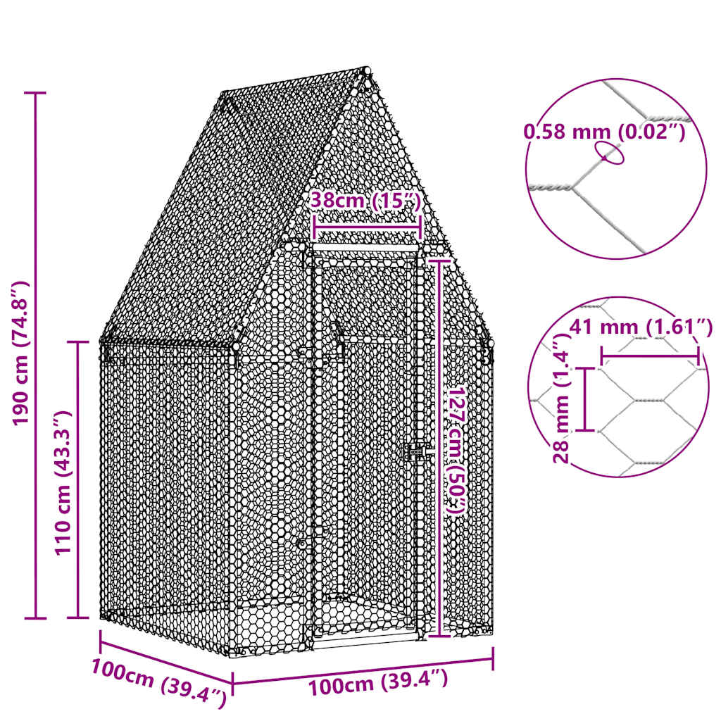 hønsehus 100x100x190 cm galvaniseret stål grå
