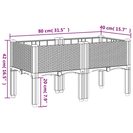 plantekasse med ben 80x40x42 cm PP blågrå