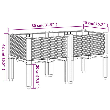 plantekasse med ben 80x40x42 cm PP sort