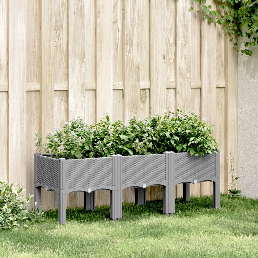 plantekasse med ben 120x40x42 cm PP lysegrå