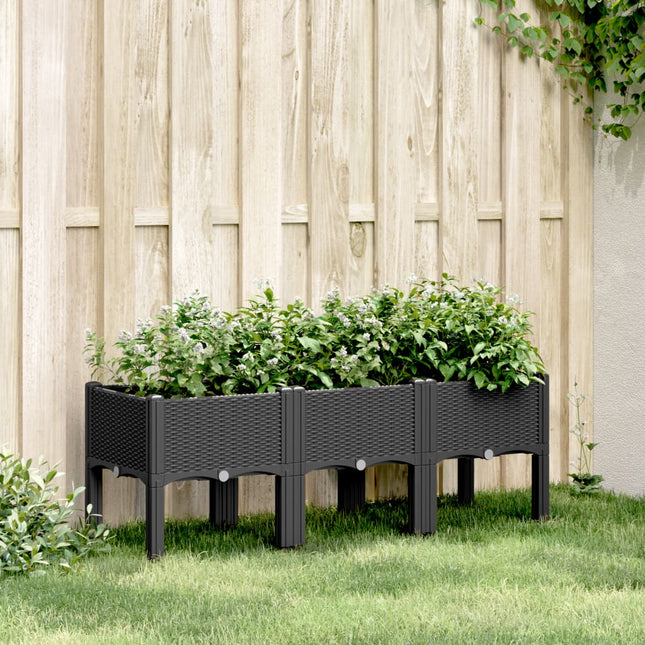 plantekasse med ben 120x40x42 cm PP sort
