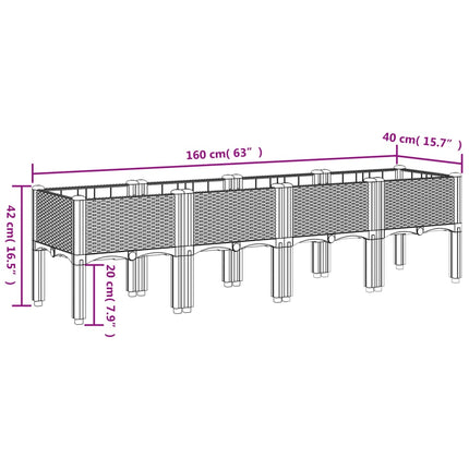 plantekasse med ben 160x40x42 cm PP sort