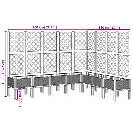 plantekasse med espalier 200x160x142 cm PP lysegrå