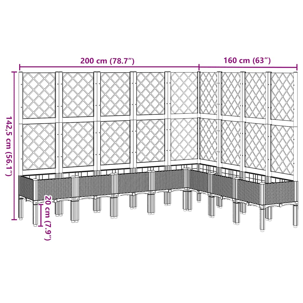 plantekasse med espalier 200x160x142 cm PP brun