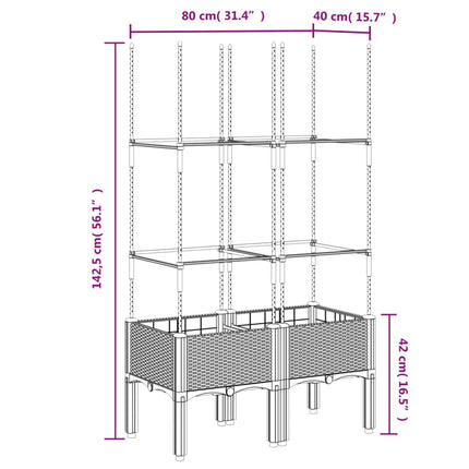 plantekasse med espalier 80x40x142,5 cm PP lysegrå