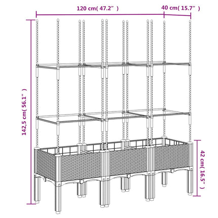plantekasse med espalier 120x40x142,5 cm PP sort