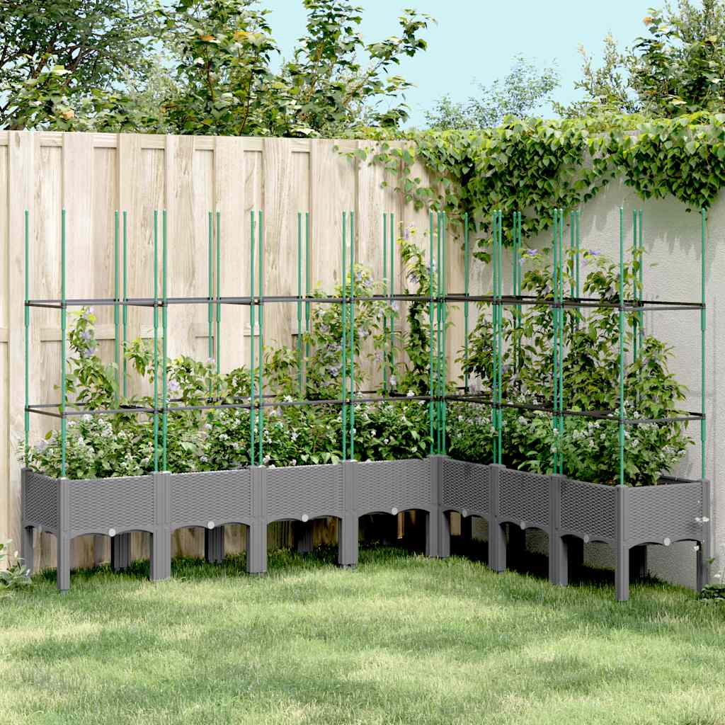 plantekasse med espalier 200x160x142,5 cm PP lysegrå