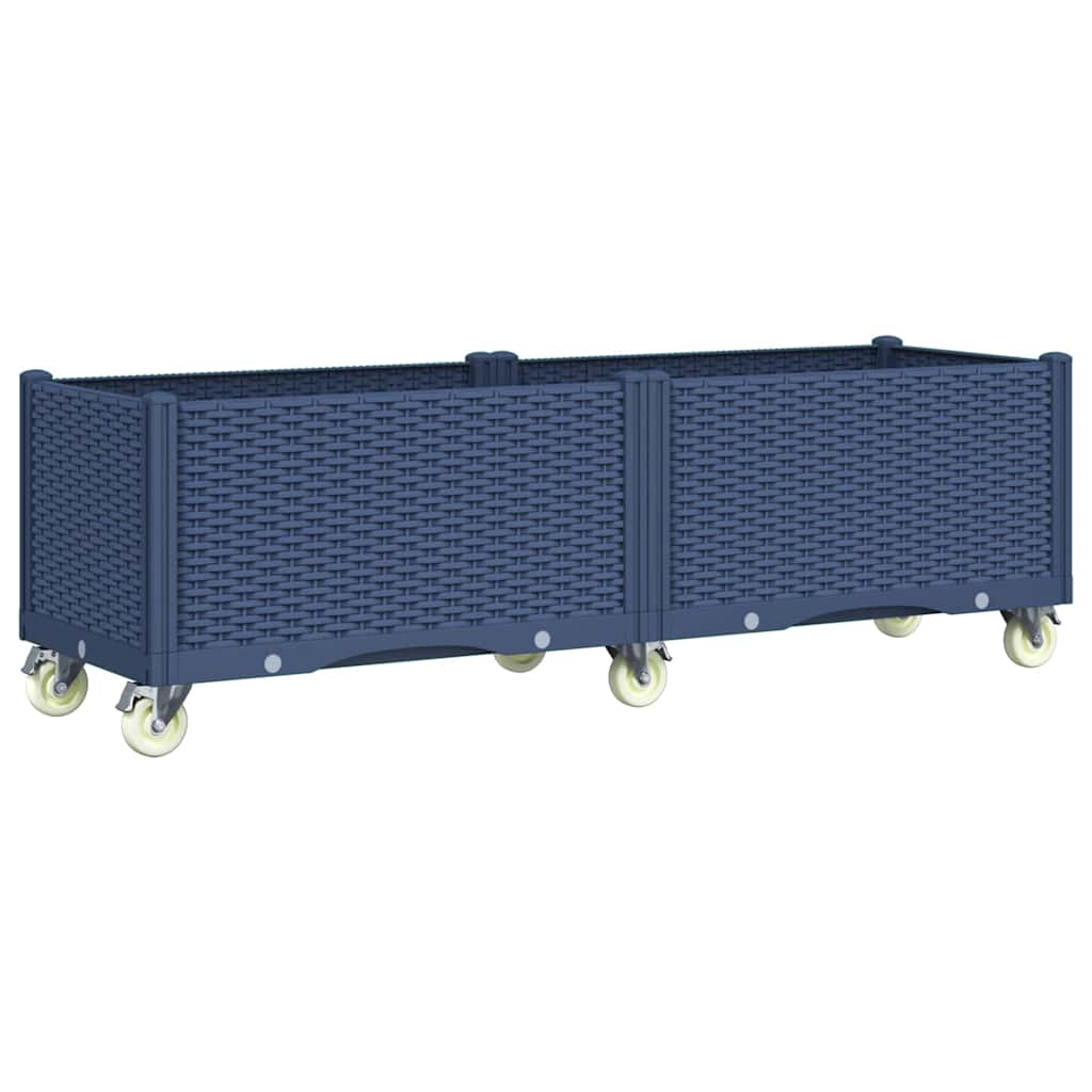 plantekasse med hjul 160x50x54 cm PP blågrå